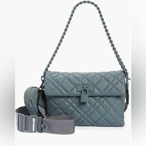 NWT Kurt Geiger Leather Mini Brixton Drench Shoulder Bag Gray Purse Handbag